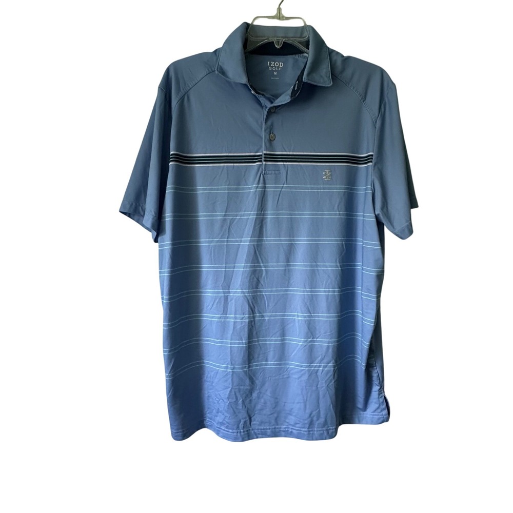 IZOD Golf Men's Blue Striped‎ Short Sleeve Polo Shirt Size Medium Performance